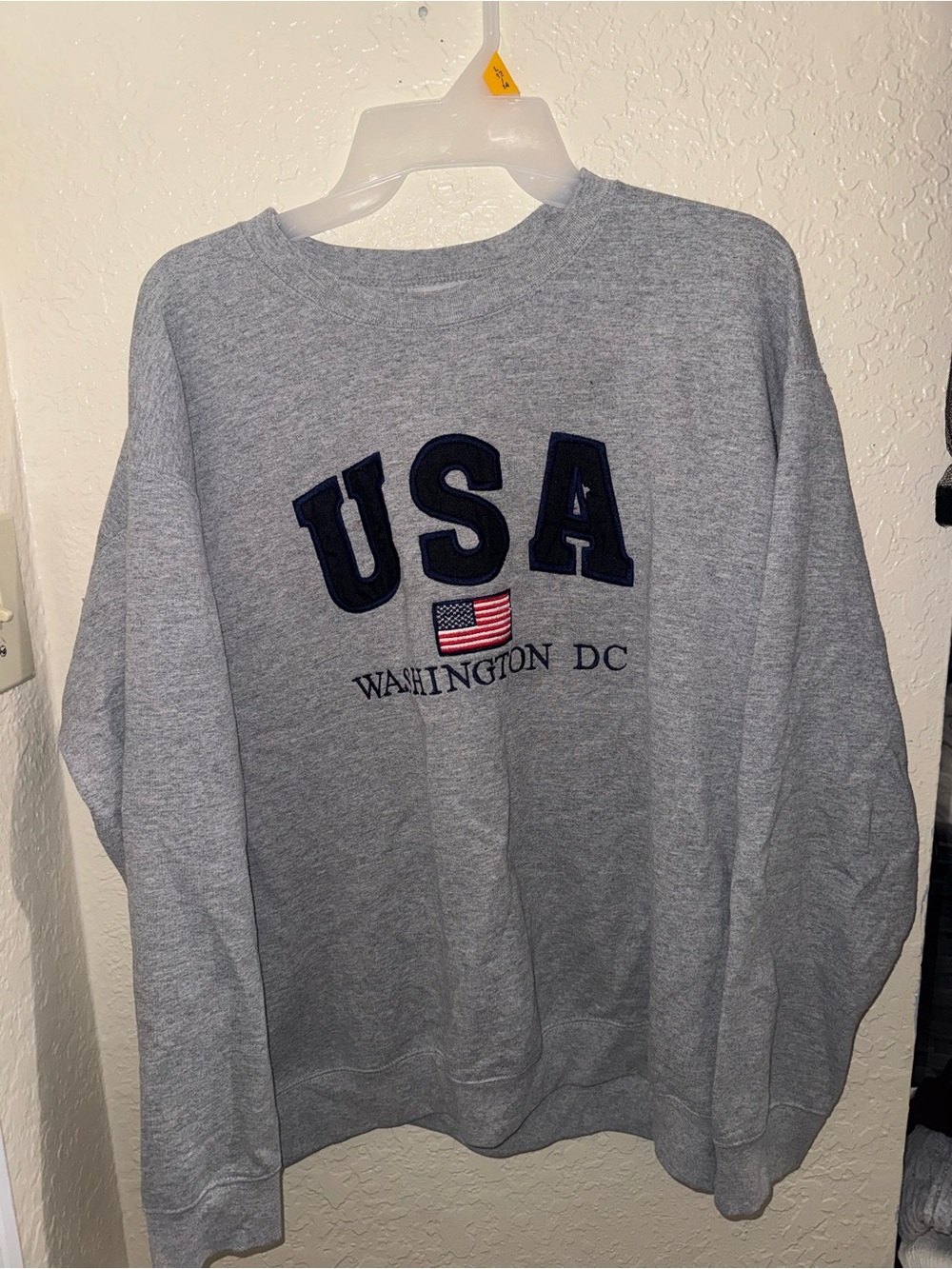 Men's Gray Crewneck Sweatshirt with USA and Washington DC Embroidery